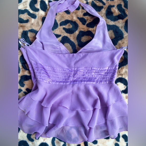 2000s BCBG MAXAZRIA 100% silk halter top. Lilac ruffled blouse. M - Picture 5 of 8